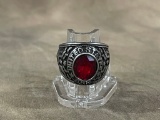 Stainless United States US Army Ring With Red Stone