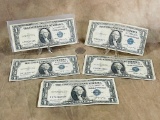 5 1935 $1 Blue Seal Silver Certificate Notes