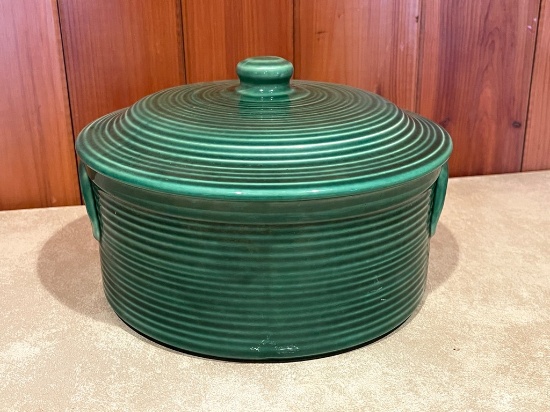 Vintage Portugal Green Glazed Covered Bowl