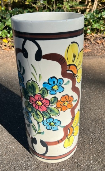 Ceramic Hand-Painted Floral Decorated Umbrella Holder