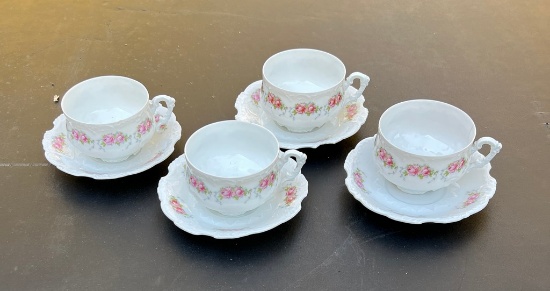 Set of Four German Bone China Cups and Saucers