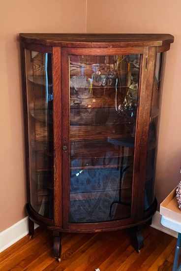 Antique Oak Bowfront China Display Cabinet