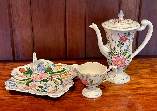 3 Pcs. Of Hand painted Floral Blue Ridge China