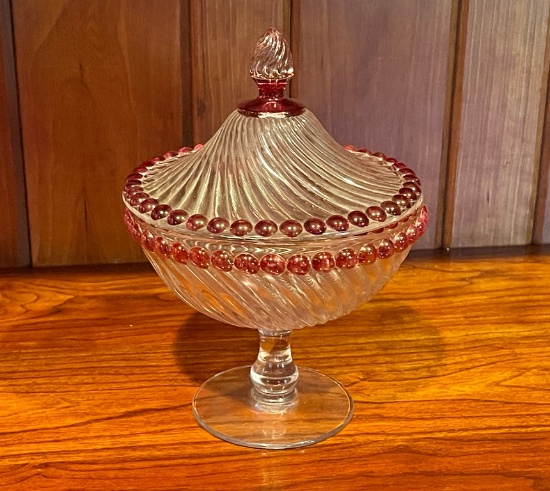 Vintage Ruby Flashed Covered Candy Dish