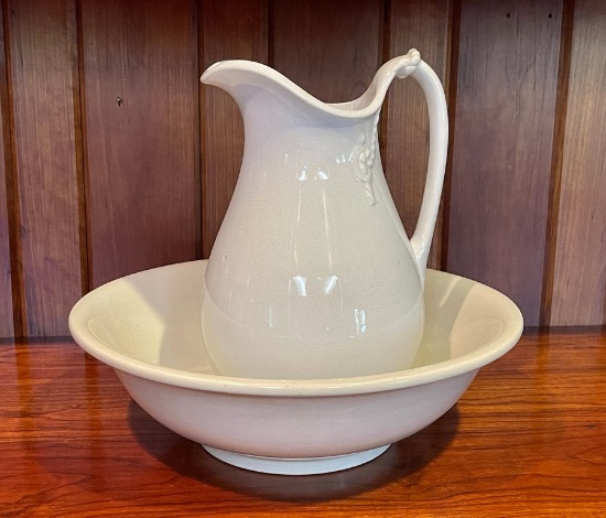 White Ironstone Pitcher & Bowl