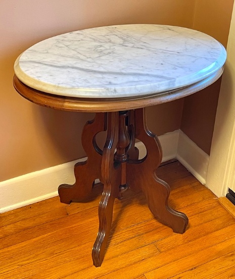Antique White Marble Oval Victorian Table