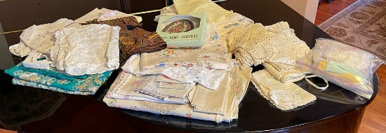 Large Lot of Vintage  Linens, Doilies, and Table Cloths