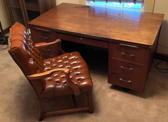 Antique Desk and Leather Office Chair