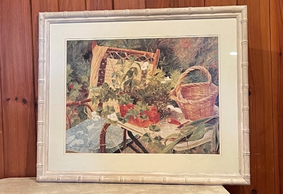 Floral Outdoor Color Print In A White Bamboo Designed Frame