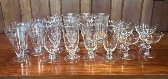 Lot of (20) Vintage Etched Glassware