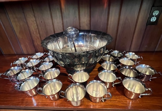 Silverplate Pilgrim Punch Bowl, Cups, and Ladle