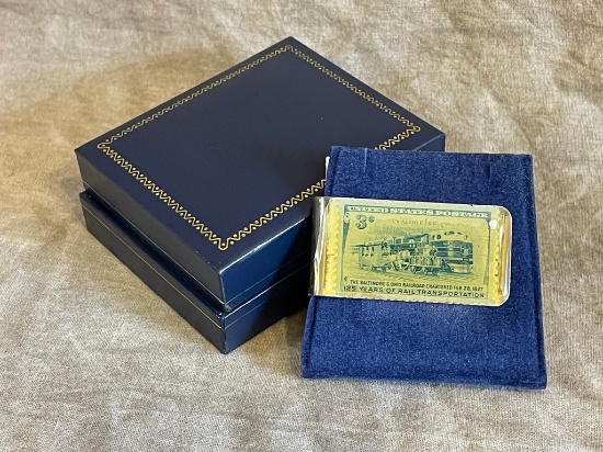Railroad Stamp & Sterling Silver Money Clip In Box
