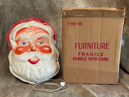 Vintage Light Up Santa Face Wall Hanging