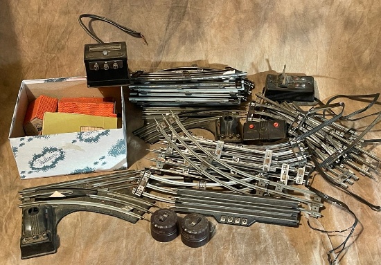 Box Lot Old Track & Cardboard Buildings And Accessories