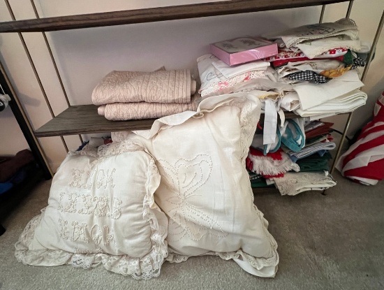 Lot of Linens and Rack