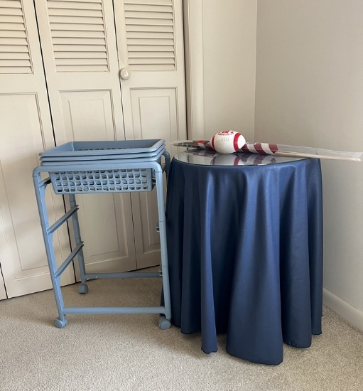 Plastic Rolling Cart and Round Bedside Table