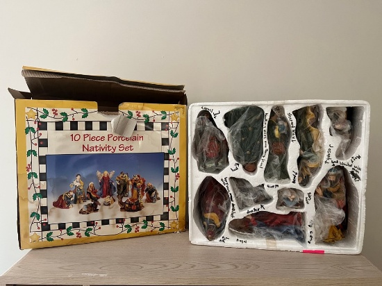 Ten Piece Porcelain Nativity Set