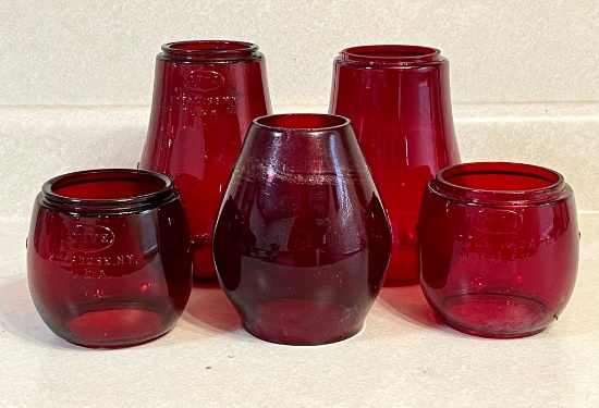 Lot Of 5 Railroad Red Globes