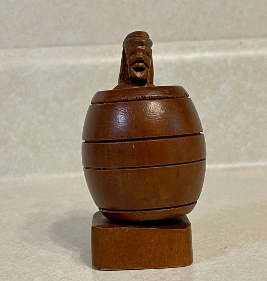 Little Carved Wooden Man In Barrel