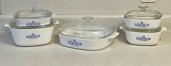 5 Pc Corning Ware Blue Cornflower Casserole Dish Lot