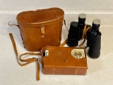 General Electric Vintage Radio & Clear site Field Binoculars In Case