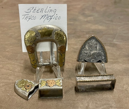 Sterling Silver Belt Buckle and Sterling Boot Tip