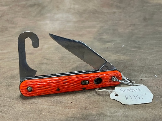 Orange Handled Schrade 2 Bladed Knife