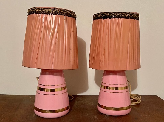 Pair Of Pink MCM Dresser Lamps