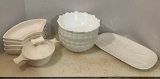 USA Pottery Divided Serving Set And Assorted Milk Glass