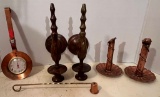 Pair Of Handwrought Gorian Copper Candleholders & Wall Sconces
