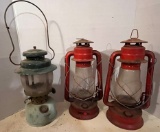 2 Crescent Red Barn Lanterns & Coleman Lantern