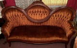 1960's Carved Rose Victorian Style Camel Back Sofa & Matching Armchairs