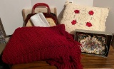 Vintage Purse, Pillow & Crochet Throw Lot