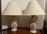 Pair Of Vintage Ceramic Table Lamps With Shades
