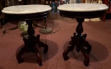 Pair Of Round Marble Top Plant Stands