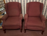 Pair Of Burgundy Small Diamond Print Wing Chairs