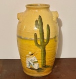 2 Gallon Hand Painted Western Scene Pottery Jar