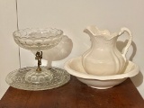 Ceramic Washbowl & Pitcher And Glassware Lot