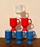 Red White & Blue Cased Glass Footed Cups