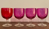 Lot Of 4 Ruby Flashed Goblets