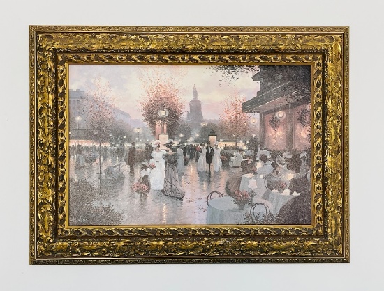 Signed Color Print By Kieller In Gold Carved Wood Frame