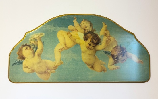 Italian Wood Wall Plaque Of Cherubs In Sky