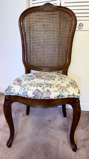 French Walnut Framed Cane Back Side Chair
