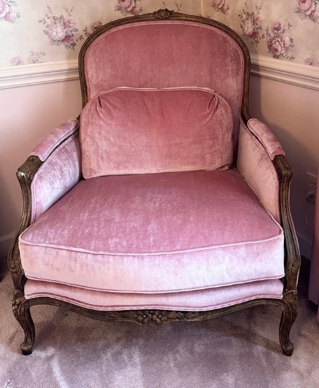 Louis XV French Walnut Framed Upholstered Armchair