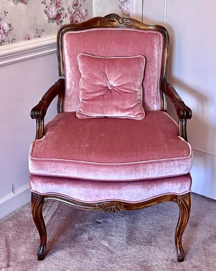 French Bergere Walnut Frame Upholstered Chair