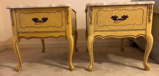 Pair of Marble-Top French Provincial End Tables