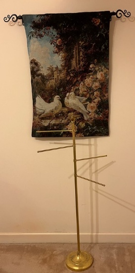 Free Standing Brass Towel Rack and Tapestry of Doves and Roses (Victorian Trading Company)
