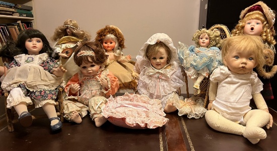 Lot of Eight Porcelain Dolls