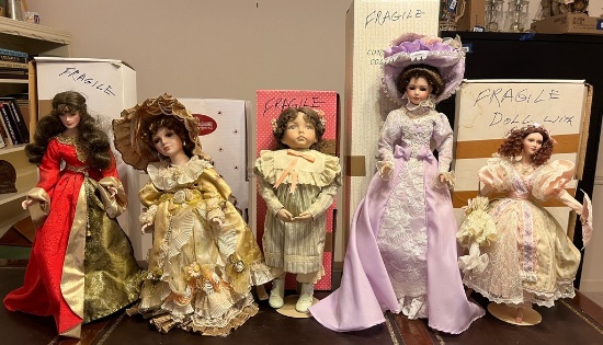 Lot of Five Bisque Dolls