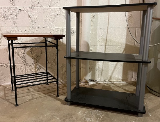 Black Wrought Iron and Wood Table and Shelf